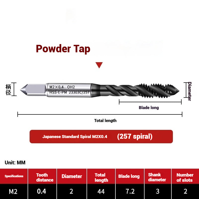 1101-OST High Speed Steel Powder Tap Japanese Standard Apex Screw Point Spiral Powder Metallurgy Tapping Coated Tap Shandong Denso Pricision Tools Co.,Ltd.